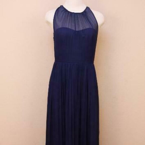 J Crew Megan Long Dress in Silk Chiffon Dark Cove - Picture 2 of 6